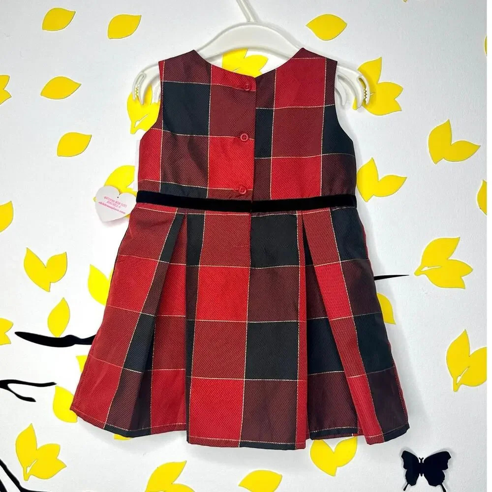 The Children’s Place Christmas Red And Black Plaid Baby Girl‎ Dress 12-18 Months - Picture 3 of 11